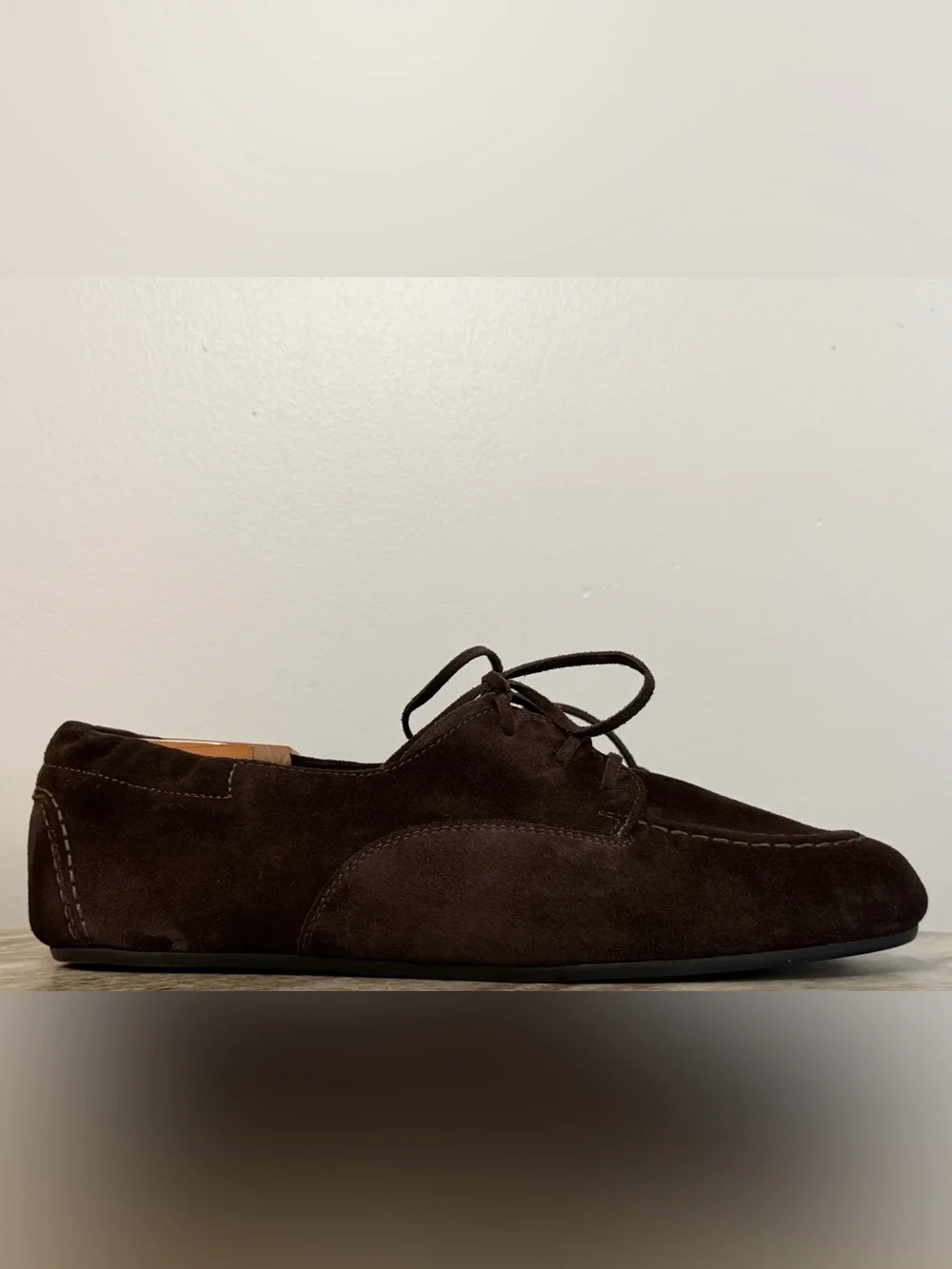 CELINE ADAM DARK BROWN SUEDE BOAT SHOES 44 /12 US $1000 MOCCASINS LACE UPS BALLY